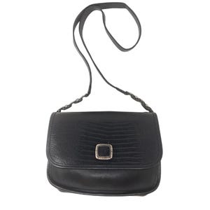 Brighton Blk Lizard Embossed Leather Crossbody Bag Silver Hardware Vtg Classic image 4