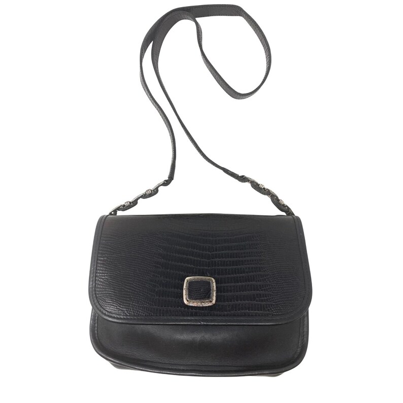 Brighton Blk Lizard Embossed Leather Crossbody Bag Silver Hardware Vtg Classic image 4
