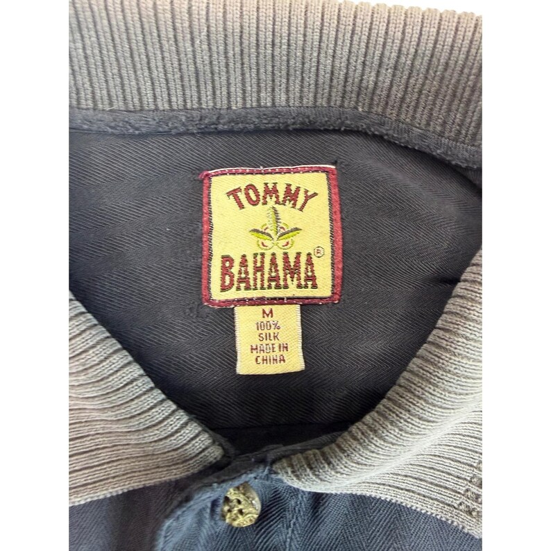 Tommy Bahama Washed Out Black 100% Silk Herringbone Short Sleeve Polo Shirt Sz M image 5