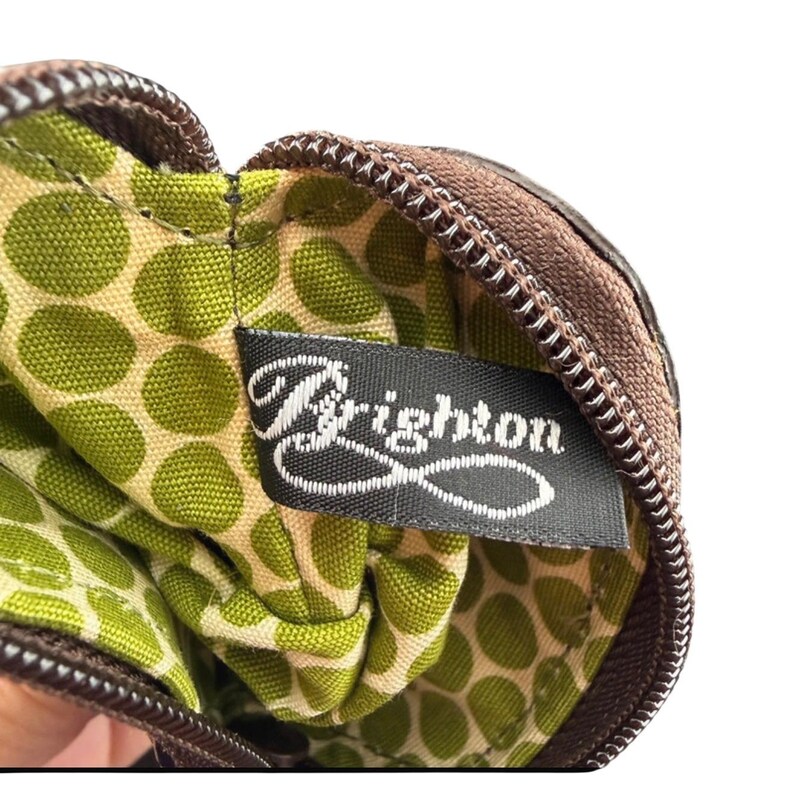 Brighton Black Pebbled Leather Coin Purse Brown Croc Trim Heart Detail Pouch image 4