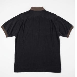 Tommy Bahama Washed Out Black 100% Silk Herringbone Short Sleeve Polo Shirt Sz M image 2