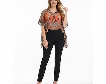 Top tunique caftan à col en V et imprimé léopard Jessica Taylor OSFM