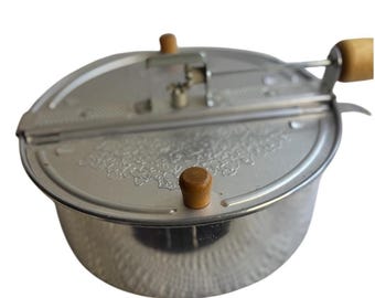 Selten ! Farmers Wahl VTG Herd Popcorn Popper Holzgriff Handkurbel Reto