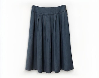 Falda plisada midi de mezclilla azul ligera vintage de Mc Mac, talla 11/12, estilo cottagecore retro