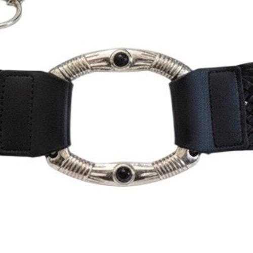 Chicos Black leather belt with silver buckles and bone detailing Mixed Metal Clasp Belt | Chico main image 2