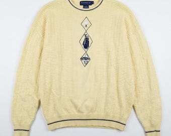 Pinnacle Vtg Golf Sweater Mens XXL Yellow Cotton Knit Made in USA Bordado
