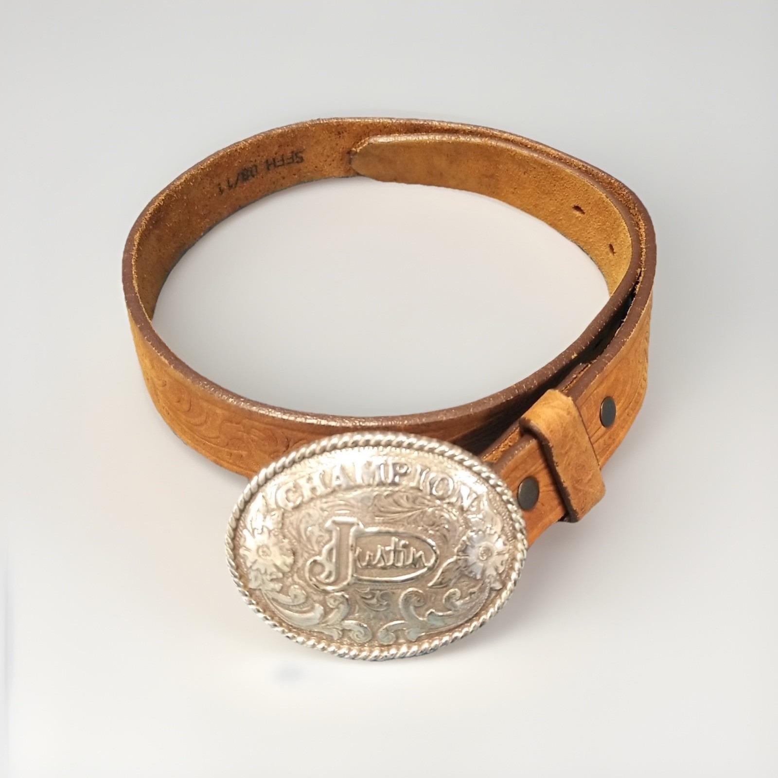 Vintage Justin Boots Brand Champion Buckle W/ Cowhide  display picture 3