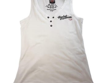 Débardeur blanc côtelé à col boutonné pour femme Harley-Davidson Tallahassee FL Taille L Basique