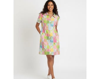 Vestido camisero vintage de Lilly Pulitzer, talla 6, con estampado floral y patchwork, femenino