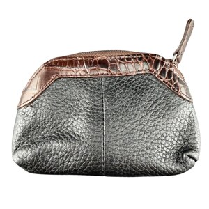 Brighton Black Pebbled Leather Coin Purse Brown Croc Trim Heart Detail Pouch image 2