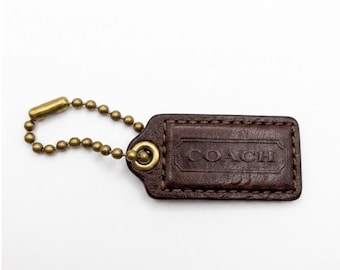 Coach Dark Brown Leather Hangtag Replacement Bag Charm Fob Brass Ball Chain