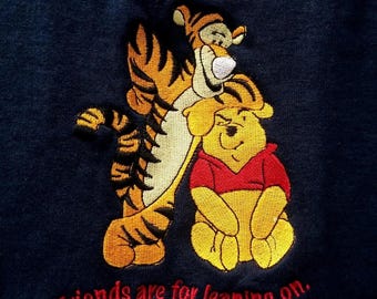 Sudadera con bordado de la amistad de Disney Winnie Vtg Navy Pooh Tigger talla L retro