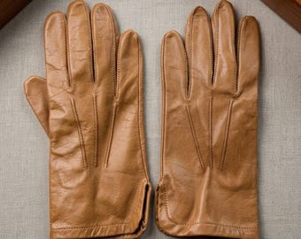 Gants en cuir VTG marron clair Petits classiques coutures en trois points côtés fins