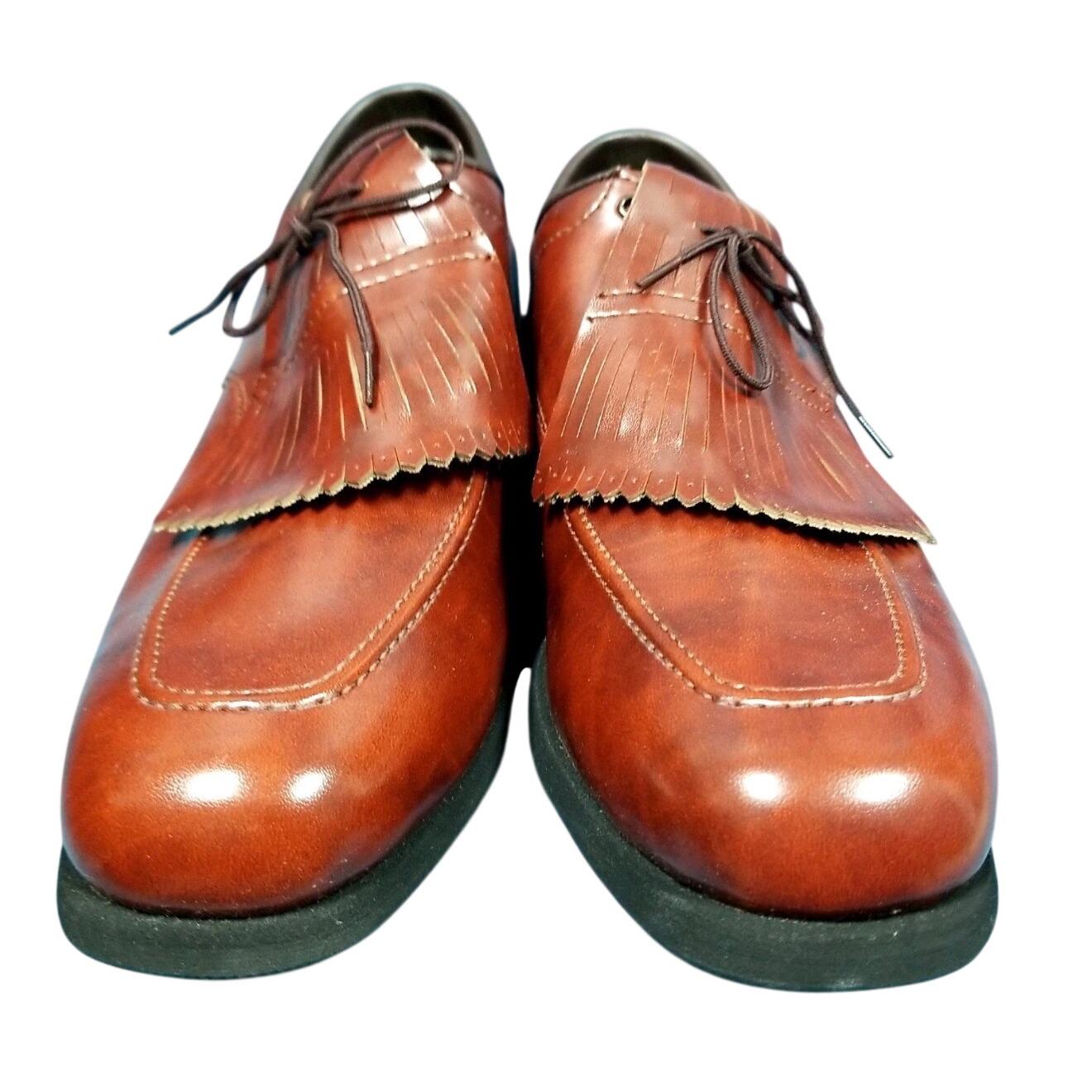 Etonic Vtg Mens Brown Leather Kiltie Golf Shoes USA L116093 10 M Classic‎ Spikes Etonic Brown and White Leather Goretex Golf Shoes - Etsy main image 4