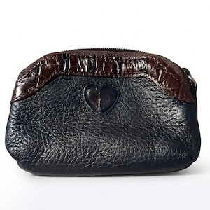 Brighton Black Pebbled Leather Coin Purse Brown Croc Trim Heart Detail Pouch image 1