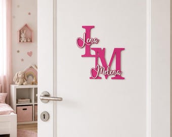 Personalisiertes Geschwisternamensschild | Doppelnamen Türschild | Namensschild Holz | Kinderzimmer Deko | Geschenk Geburt | Taufe