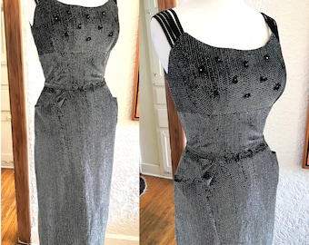 Killer Vintage 1950s Black Lurex Cocktail Party Dress Size -Small/Medium