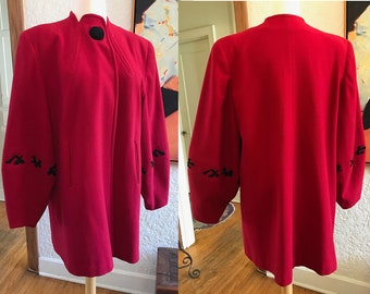 Scrumptious Vintage 1940's Ruby Red Swing Jacket/Coat by "Vanguard of California" size Large to XL