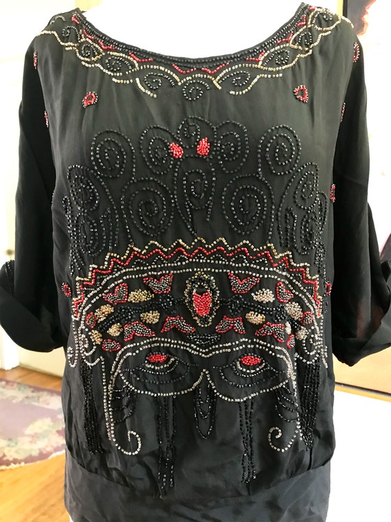 Amazing 1920's Art Deco Beaded Silk Blouse Roari… - image 2