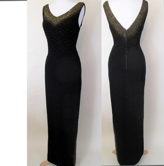 Stunning 1950's Hand Beaded Black Curve Hugging Go