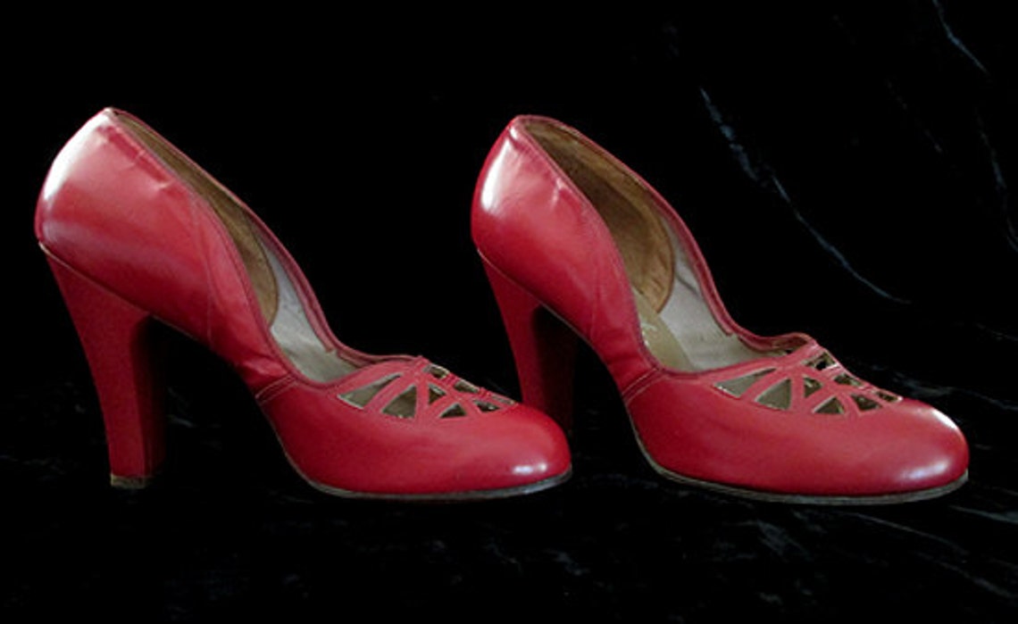Awesome 1940�s red Baby Doll Pumps vintage high heels Etsy