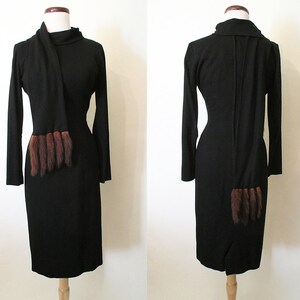 ON HOLD Très Chic 1950's Designer Curve Hugging Cashmere Dress w/ Mink Trim by "Miss Melinda" Rockabilly VLV Pinup Vixen Size-Small