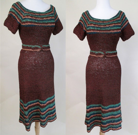 Charming 1940's Woven Ribbon Dress in Rich Colors