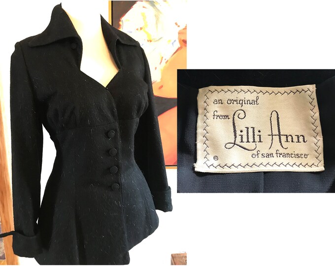 Killer Vintage 1950's lilli Ann Designer Black Cashmere / Wool
