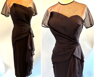 Stunning Vintage 1950s "Dorthy O'Hara" Designer Cocktail Party Dress with Side Swag -- Size Small