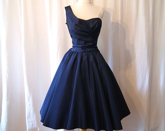 On Hold Chic 1950's Midnight Blue Satin New Look Cocktail - Etsy