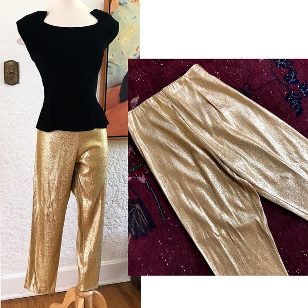 Killer 1950's /60's "Frederick's of Hollywood" Gold lame Cigarette Capri Pants   Size Small