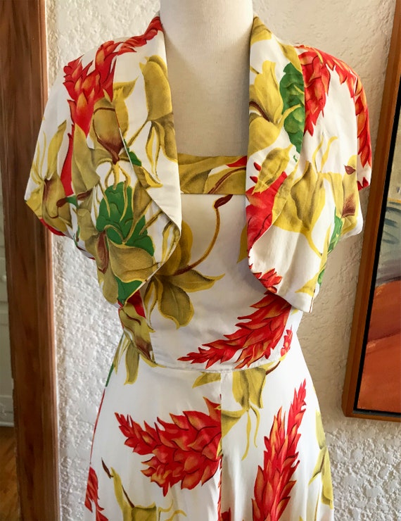 Awesome 1940's Cold Rayon Hawaiian Dress with Mat… - image 4