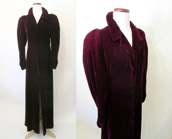 Breathtaking 1930's Burgundy Silk Velvet Long Dram