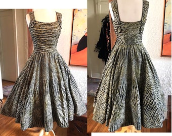 Killer 1950's Animal Print Dress with a Supper full Skirt And Rhinestones-- Size Small