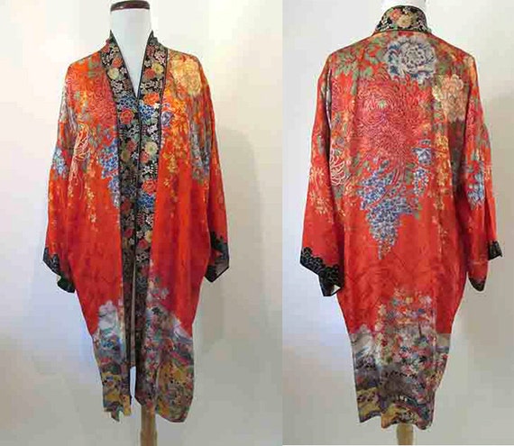 Stunning Vintage Asian Robe Cocktail Jacket Border Floral | Etsy