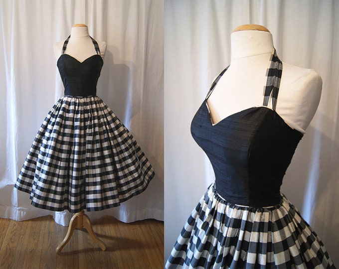 Designer 1980's Does 1950's Black and White Silk - Etsy