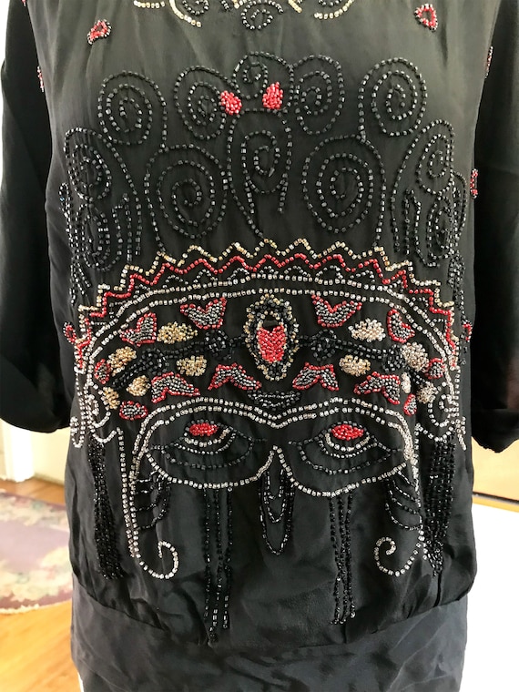 Amazing 1920's Art Deco Beaded Silk Blouse Roari… - image 1