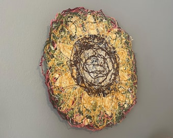 Floral Textile Art Wall Hanging - Sunflower