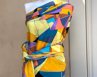 Vintage Abstract Silk Fabric Colorful Pucci-Like Print