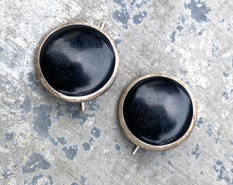 Vintage Sterling Black Agate Studio Artisan Earrings Pierced Earrings