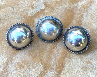 Vintage Taxco Sterling Buttons Set of Three Mexican Silver Buttons