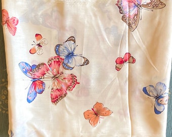 Vintage Silk Fabric Butterfly Print Yardage