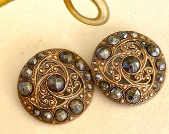 Antique Cut Steel and Brass Lace Buttons Pair of Antique Buttons