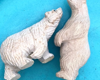 Vintage Folk Art Hand Carved Polar Bears: On Sale