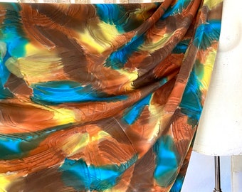 Vintage Silk Fabric Luxury Charmeuse Abstract Print Yardage