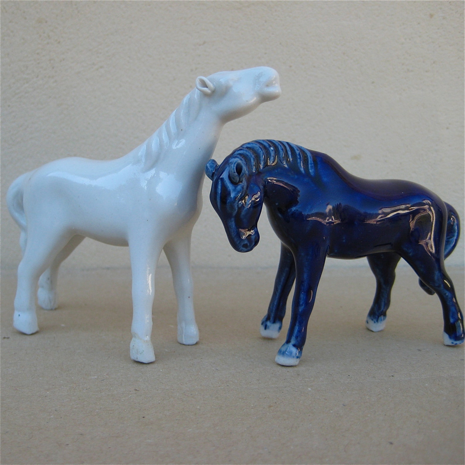 Porcelain Horse figurines Japanese horses blue horse ceramics Etsy