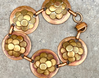 Vintage Mid Century Copper Brass Panel Bracelet