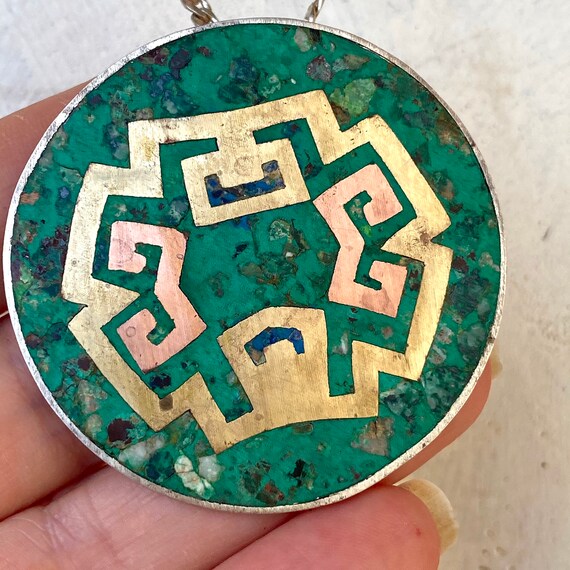 Vintage Taxco Mixed Metals Inlay Pendant Brooch T… - image 5