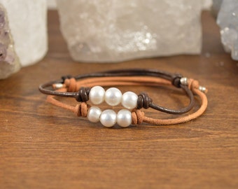 Pearl Leather Slider Bracelets