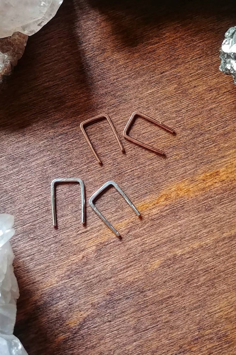 small minimalist threader earrings, options rose gold or sterling silver